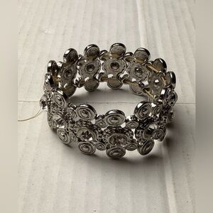Vintage‎ Bracelet Stretchy Rhinestone Crystal Silver Tone Thick Party Sparkling